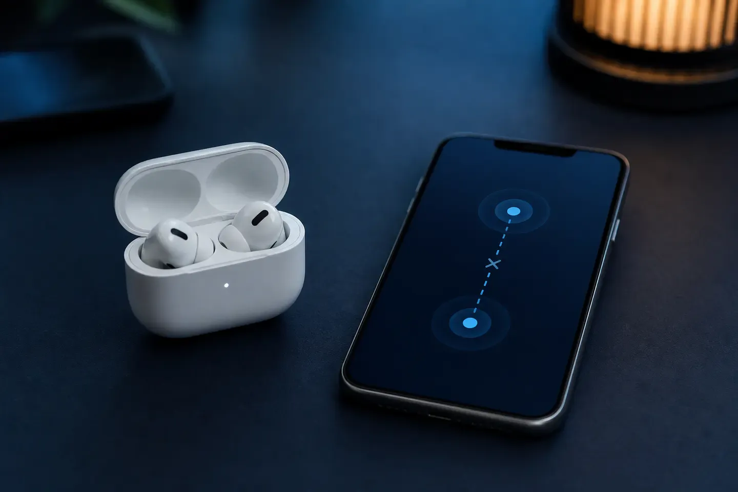 Weiße In-Ear-Kopfhörer im offenen Ladecase neben einem Smartphone