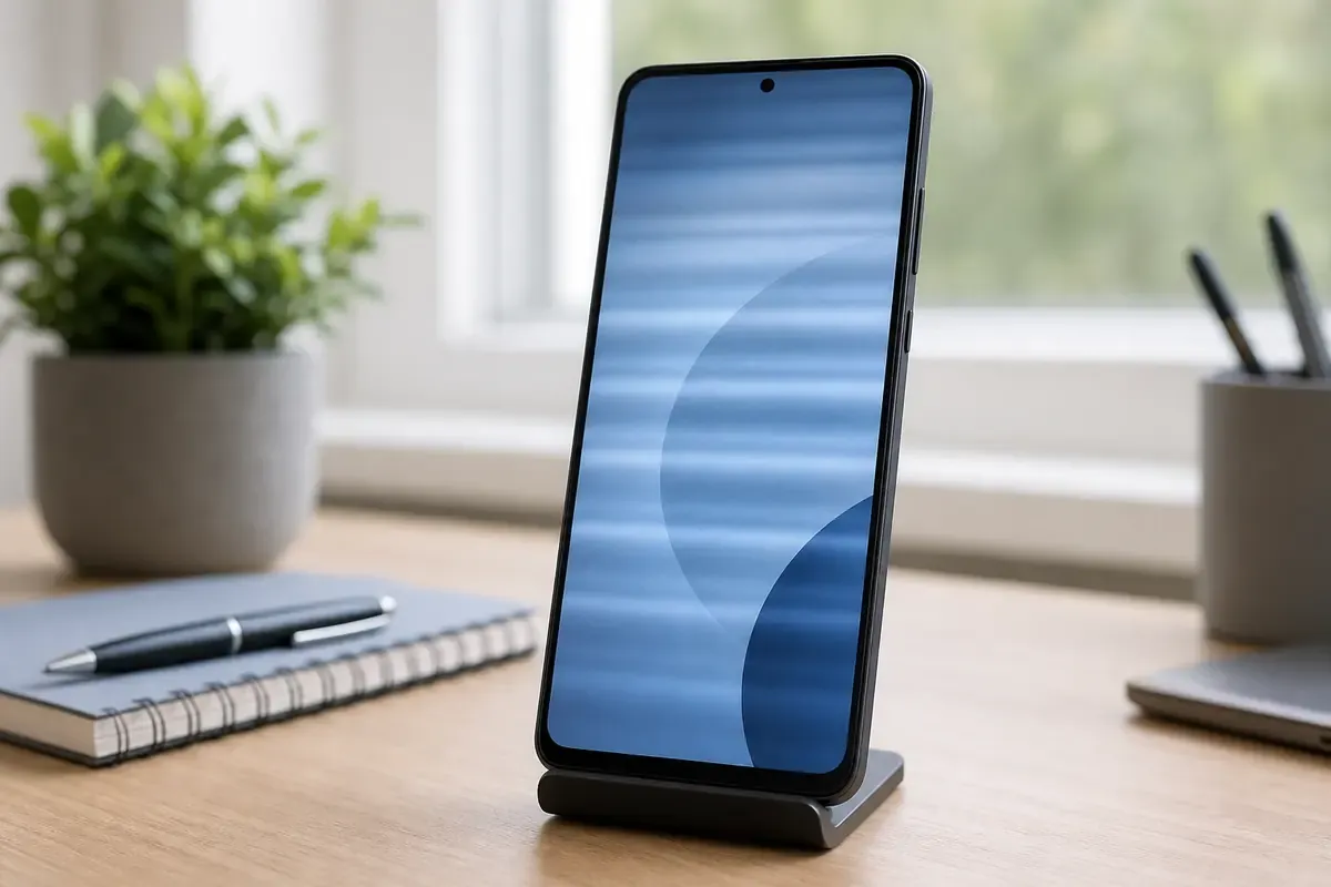 Smartphone mit unruhigem Display vor neutralem Hintergrund