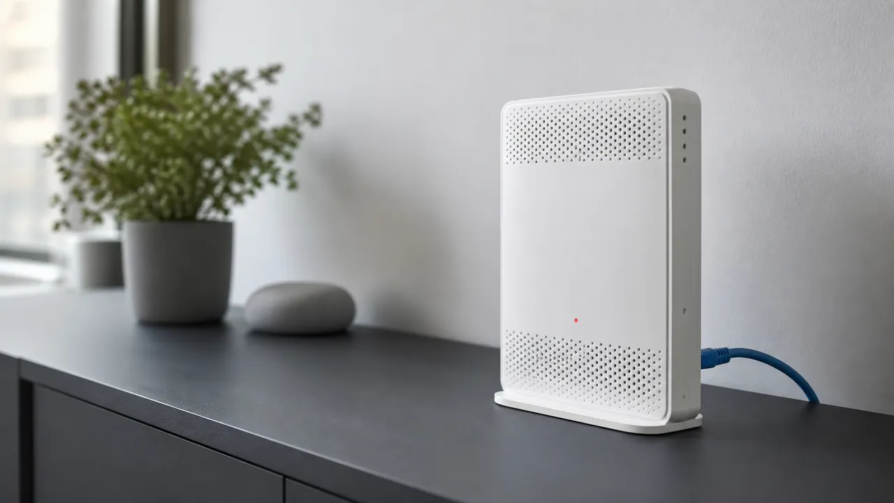 Markenfreier weißer Router mit einer kleinen roten Statusleuchte