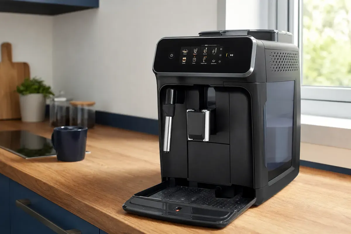 Redaktionelles Artikelbild zu Philips Kaffeevollautomat. Wasser in der Auffangschale richtig einordnen