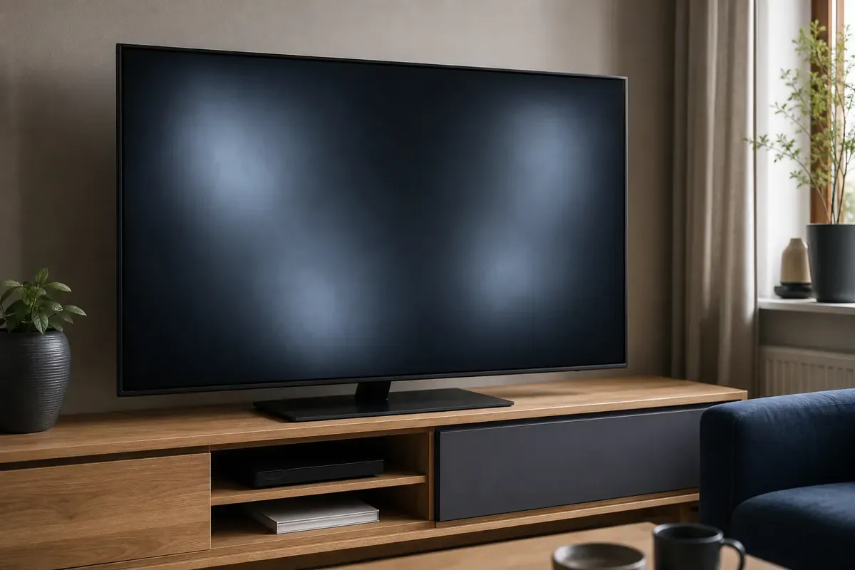 Redaktionelles Artikelbild zu Samsung TV mit hellen Flecken. Bildfehler sicher einordnen