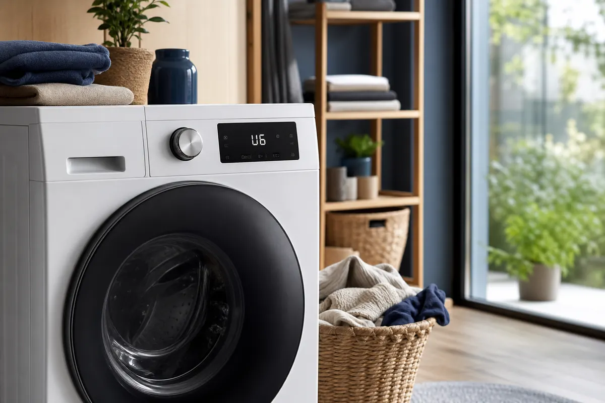 Redaktionelles Artikelbild zu Samsung Waschmaschine U6. Meist ist Ub oder UE gemeint